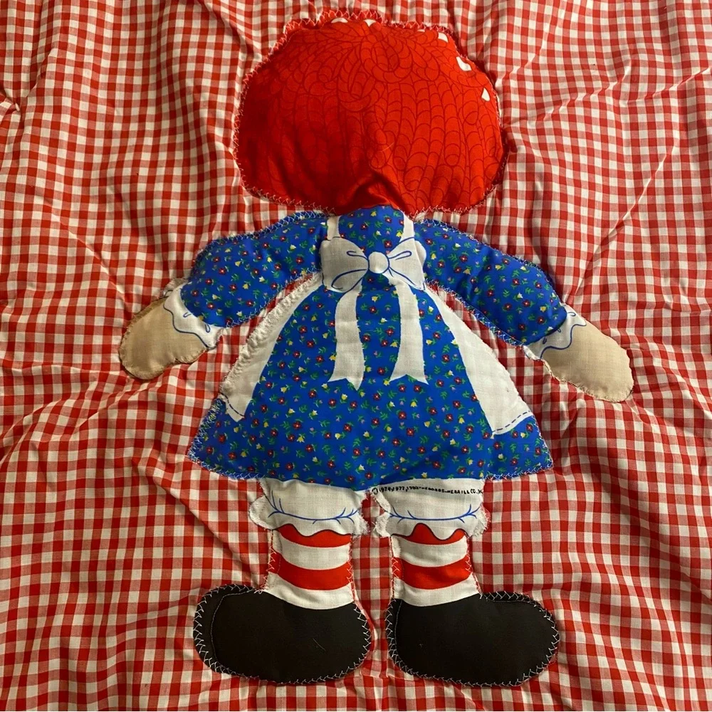Vintage Handmade Raggedy Ann Quilt Red Gingham Plaid Puffy Doll Design